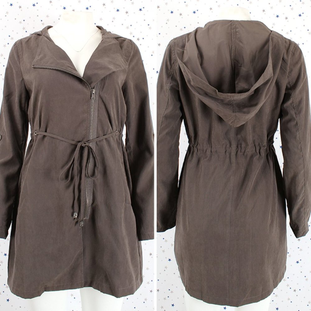 Front Asymmetric Zip Up Hooded Safari Jacket Gray